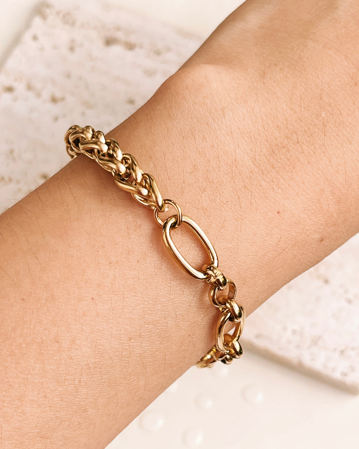 Cherish Dual Design Chunky Half Rope Chain Half Paperclip Link Chain Gold Bracelet