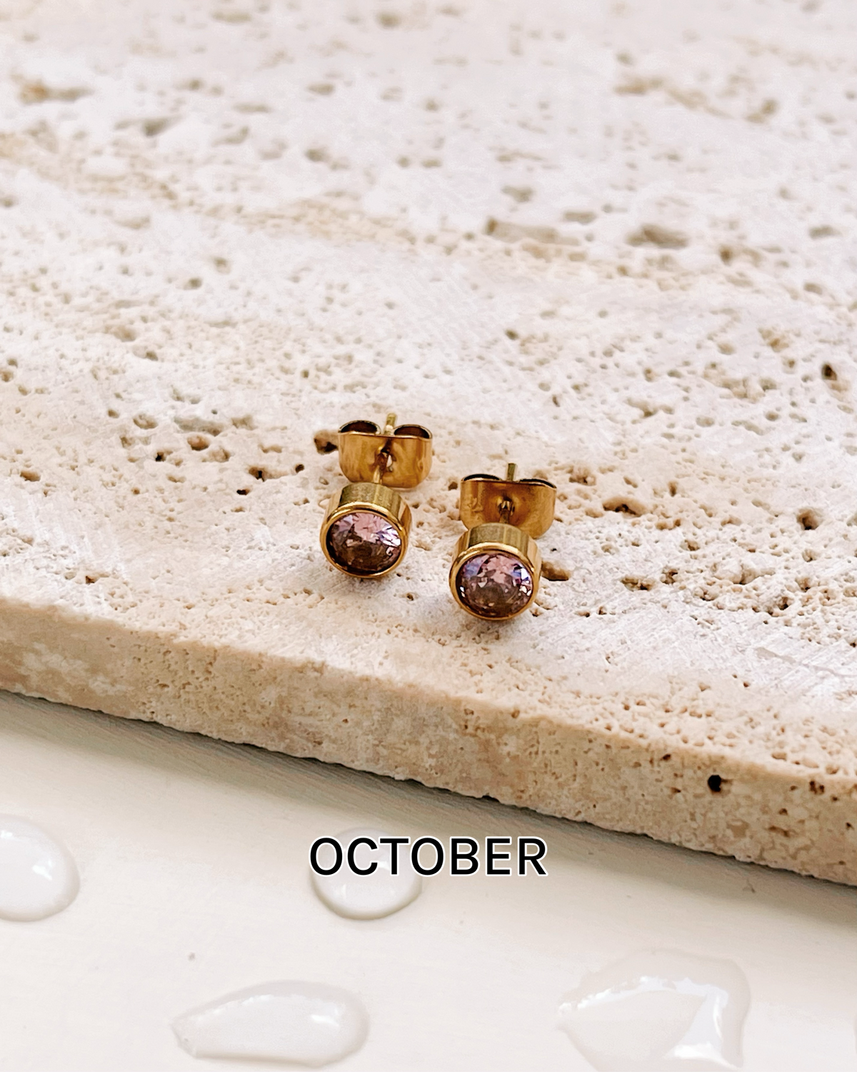 Irene Birthstone Birth Month Color Inlaid Round Zircon Gold Studs