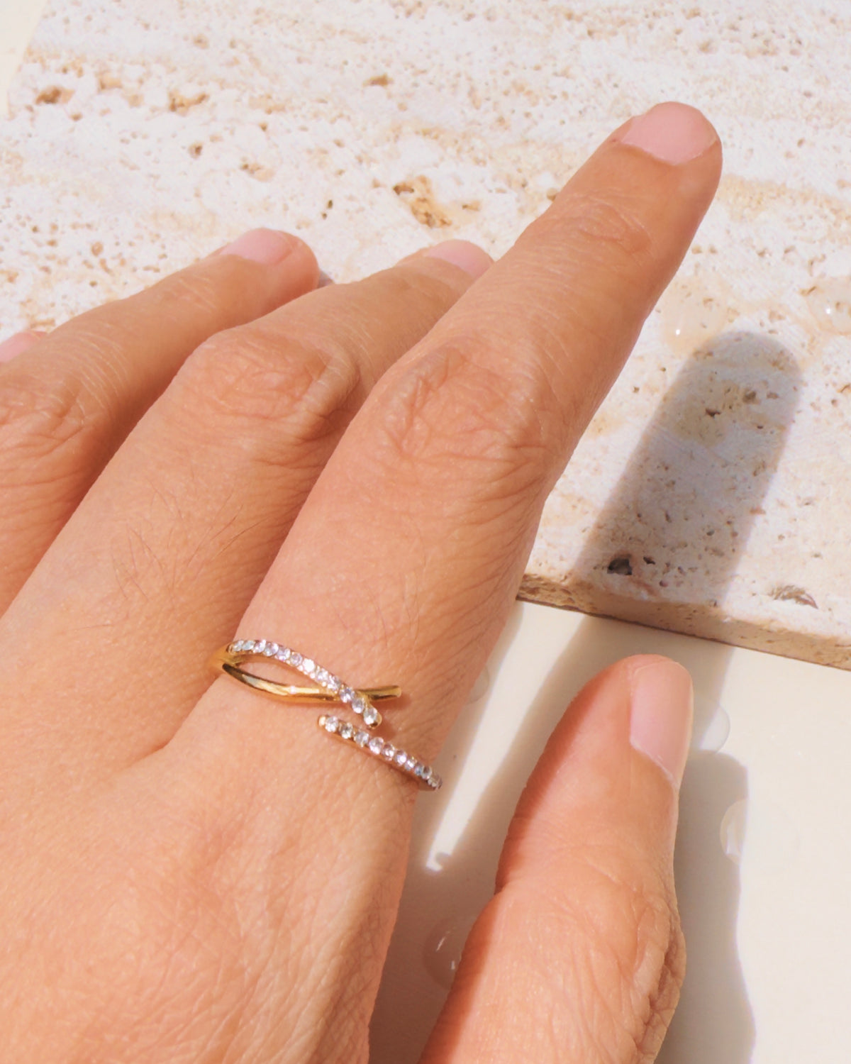 Jordan Zircon Paved Intertwined Adjustable Minimalist Gold Ring