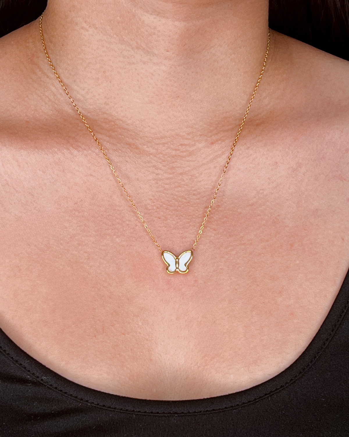 Molly White Shell Butterfly Pendant Cable Chain Gold Necklace