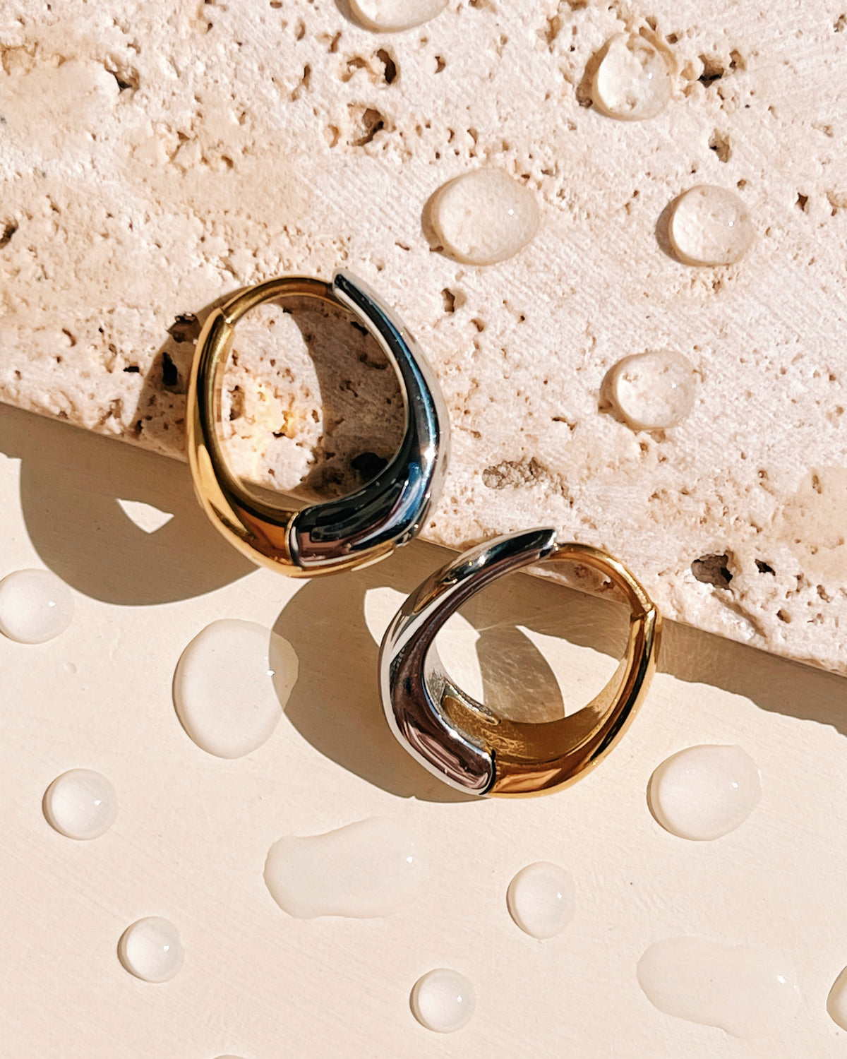 Davina (Two Tone) Teardrop Waterdrop Shaped Silver & Gold Hoops