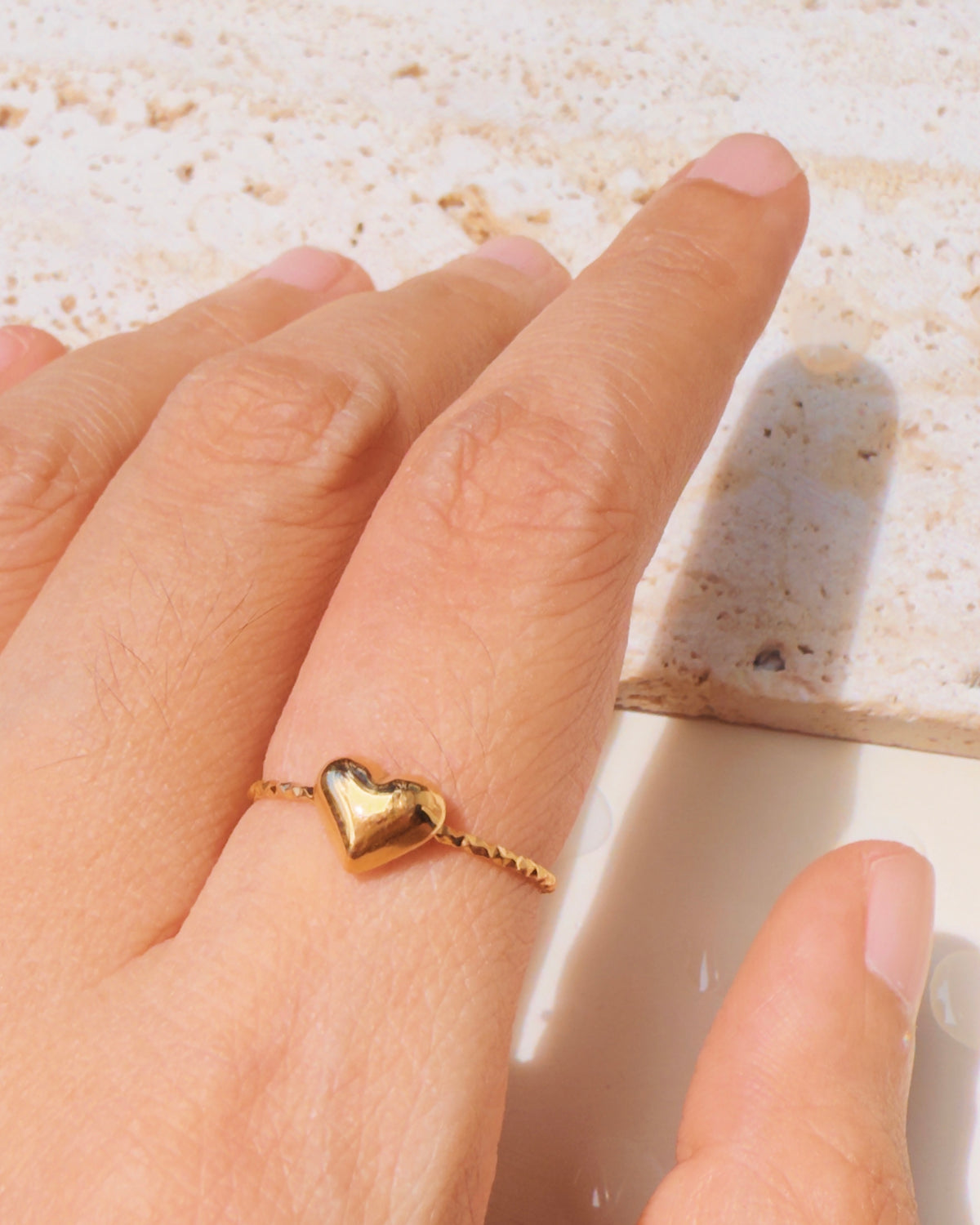 Miriam (Bundle Set) 3 Rings Solid Heart Shaped Zircon Paved Petal Pearl Center Flower Shaped Solid Round Ball Top Head Dainty Minimalist Design Thin Open Gold Ring