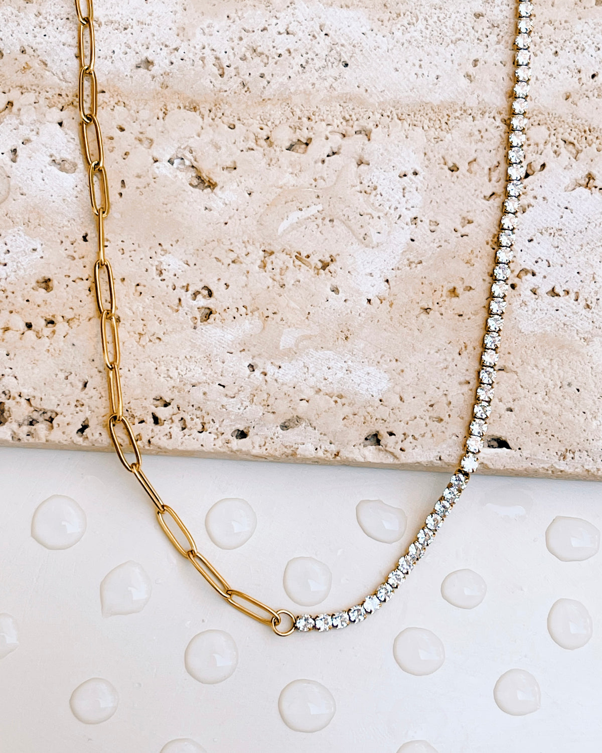 Jodie Dual Design Half Zircon Tennis Chain Design Half Paperclip Chain Gold (Chain Only) Necklace