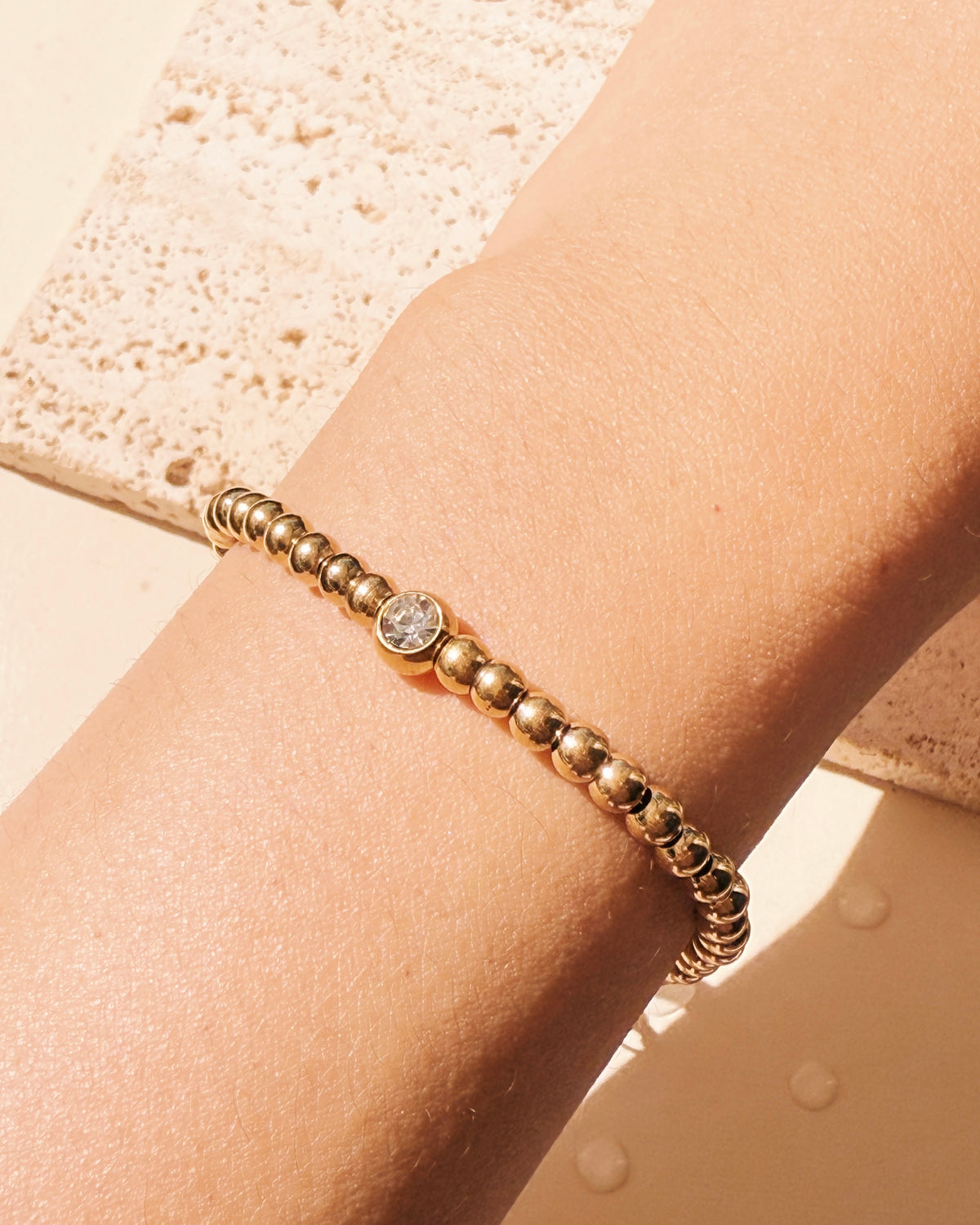 Eudora Ball Beads Chain Center Zircon Inlaid Ball Bead Pendant Gold Bracelet