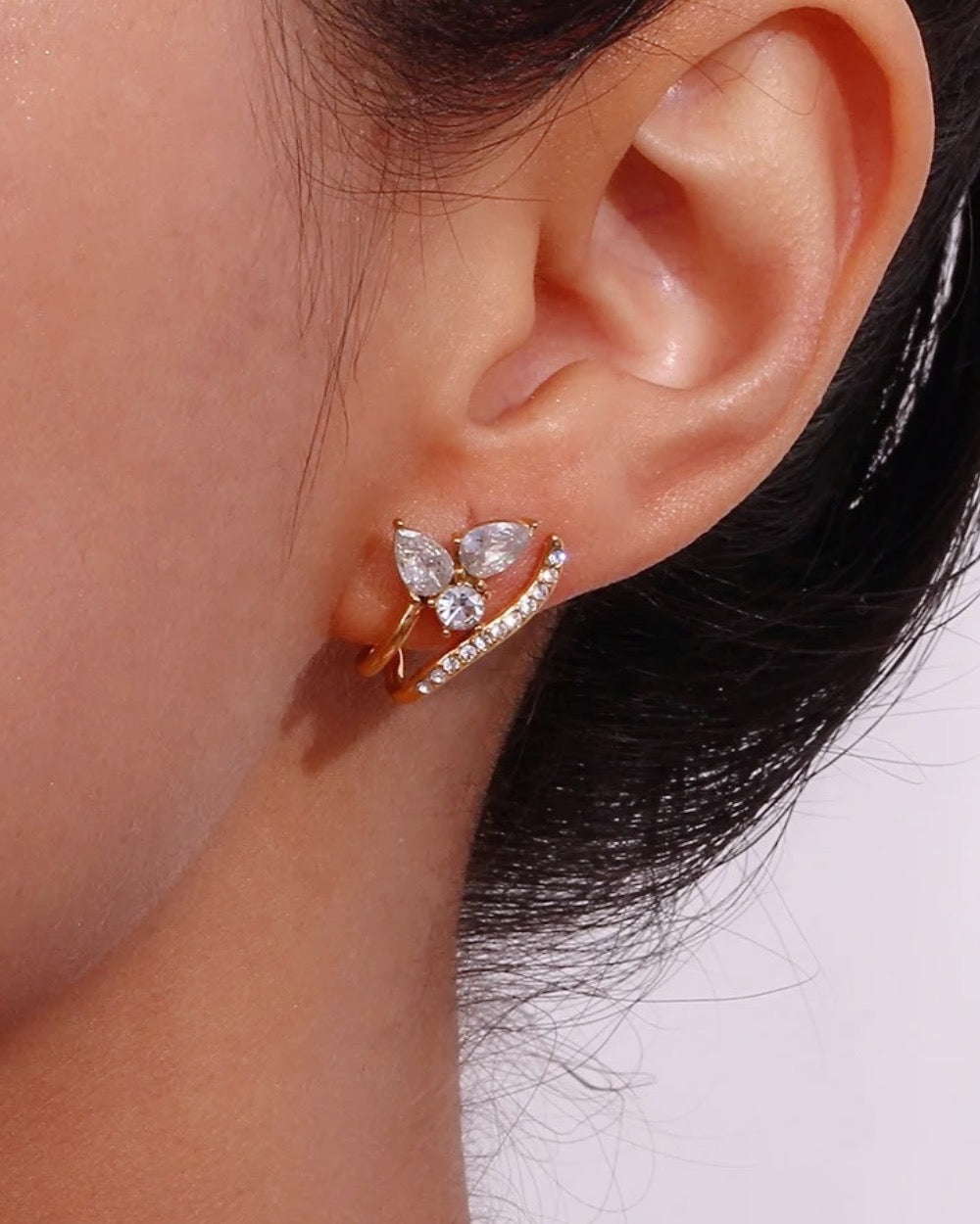 Myra Zircon Floral Design Gold Layered Look Huggies