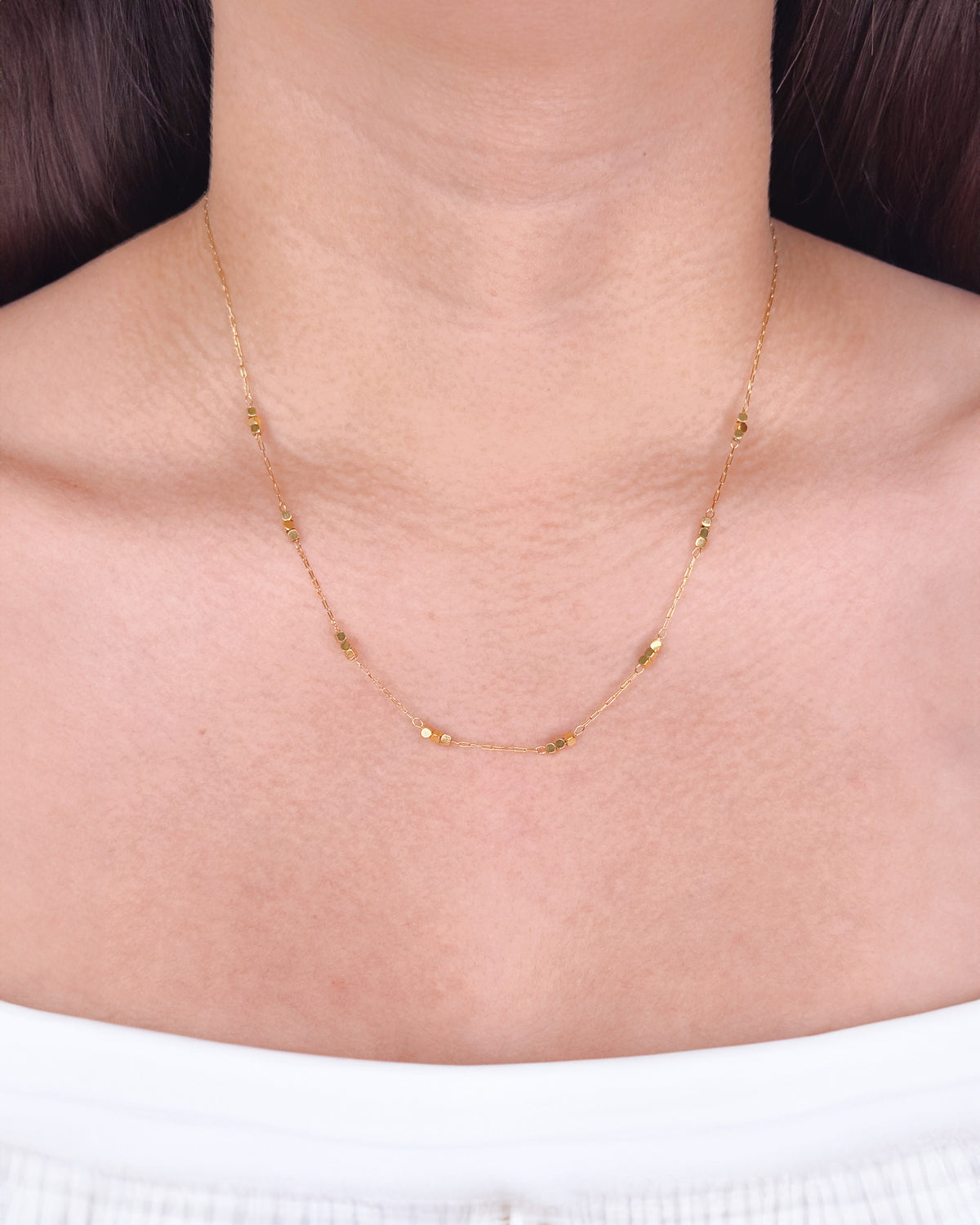 Ferna Faceted Box Beaded Chain Classic Rounded Link Chain Gold Necklace