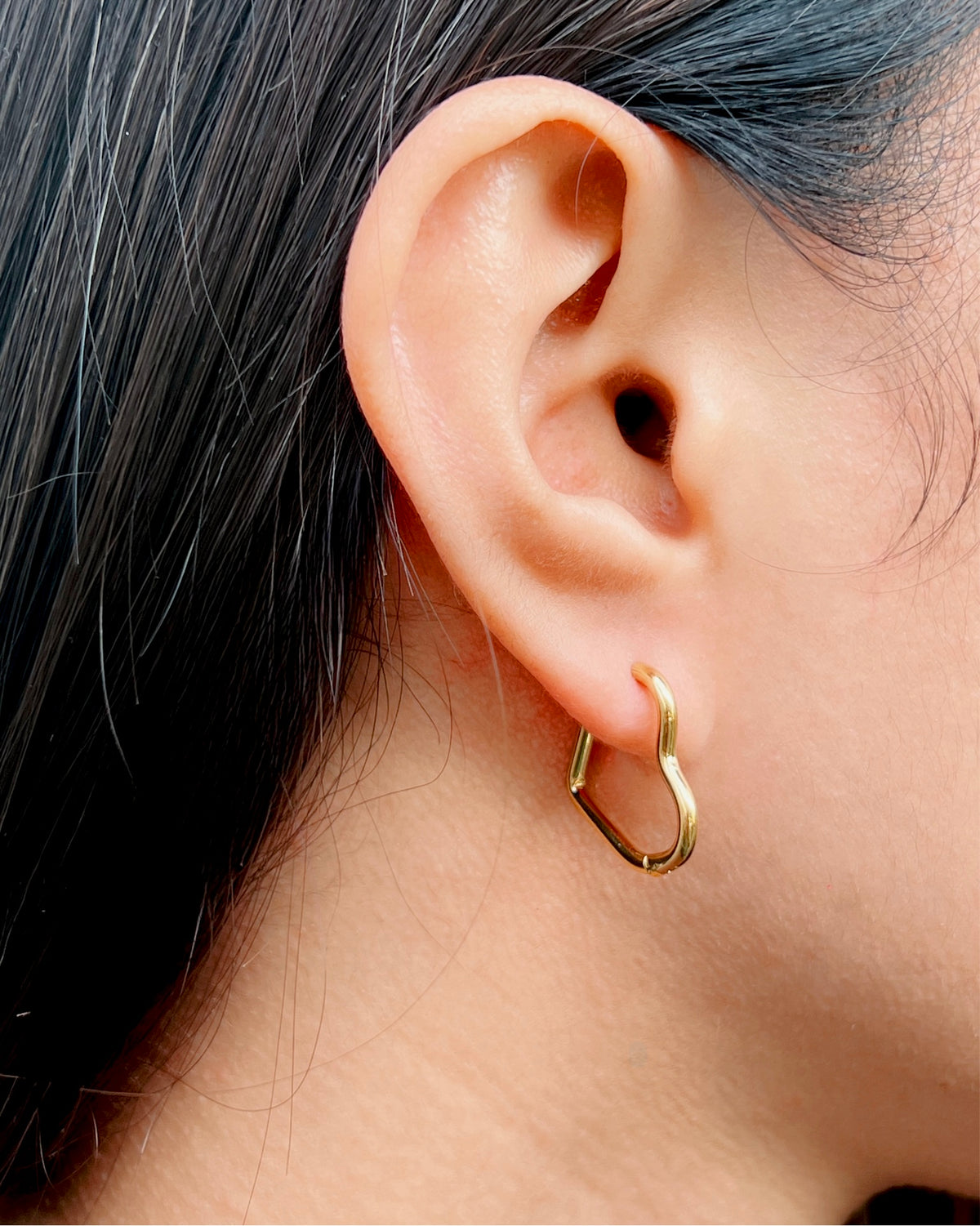 Lilia Heart-Shaped Geometric Design Gold Hoops