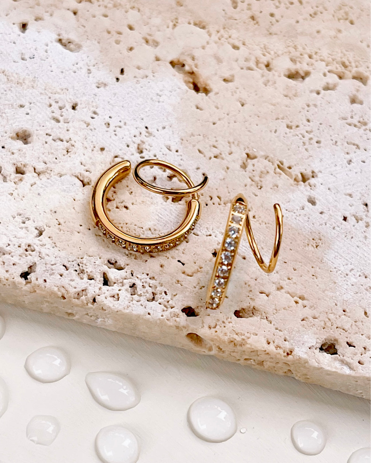 Louise (Gold) Dual Hoop Zircon Paved Spiral Layered Look Huggies