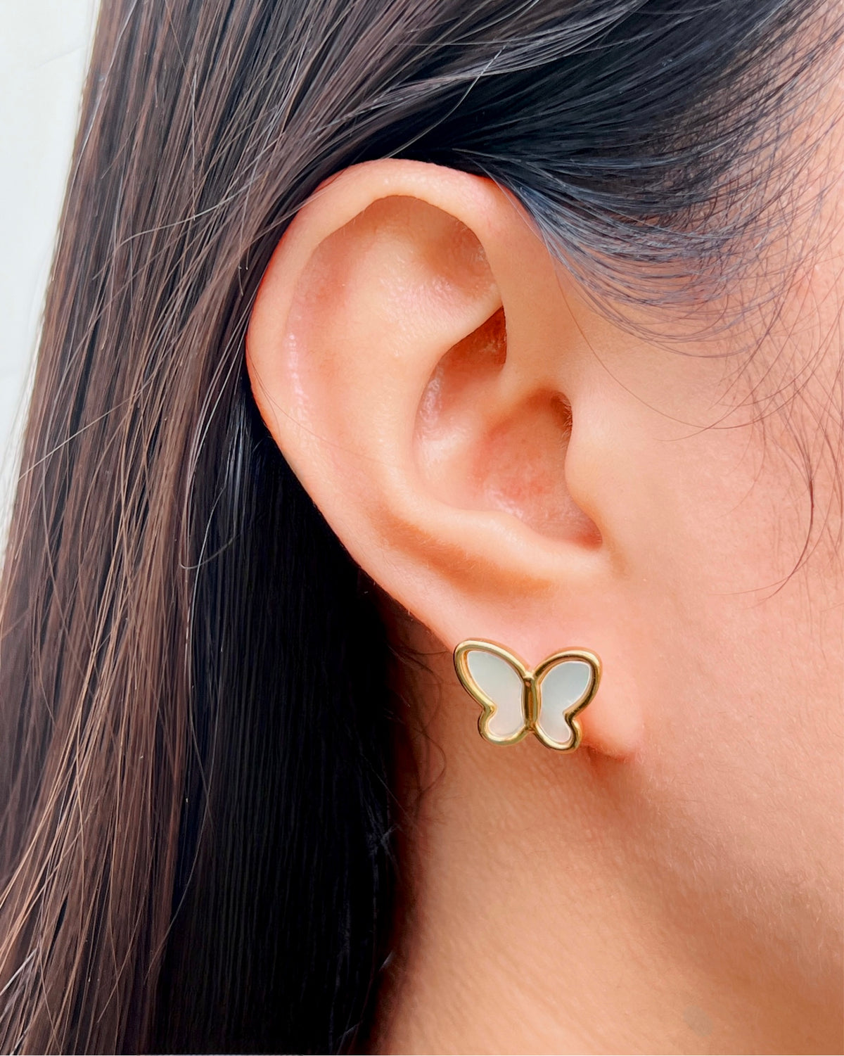 Lottie Natural Shell Butterfly Design Gold Studs