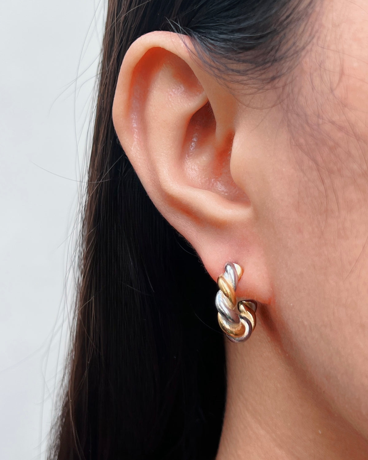 Maya (Two Tone) Silver Gold Chunky Twisted Hoops