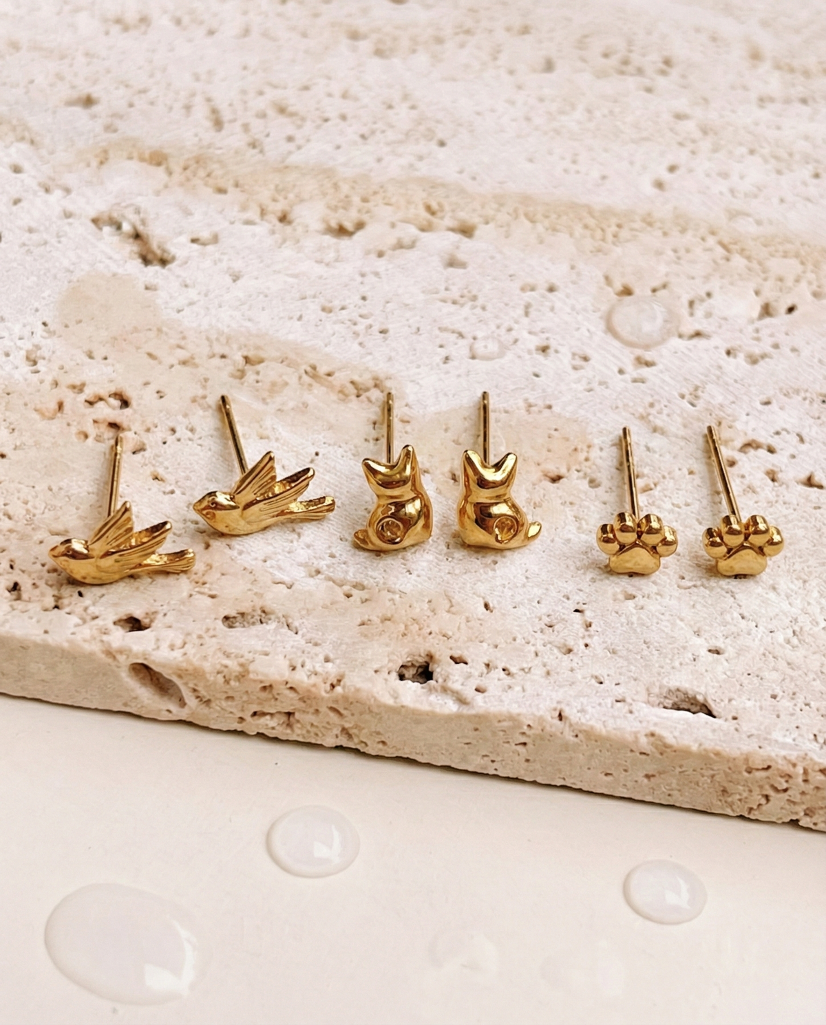 Gressa (Bundle Set) 3 Pairs Dainty Paw Shaped Cat Shaped Bird Shaped Design Studs