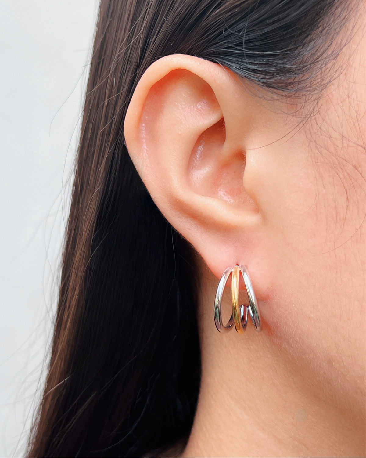 Marie (Two Tone) Triple Layer Silver & Gold Layered Look Hoops