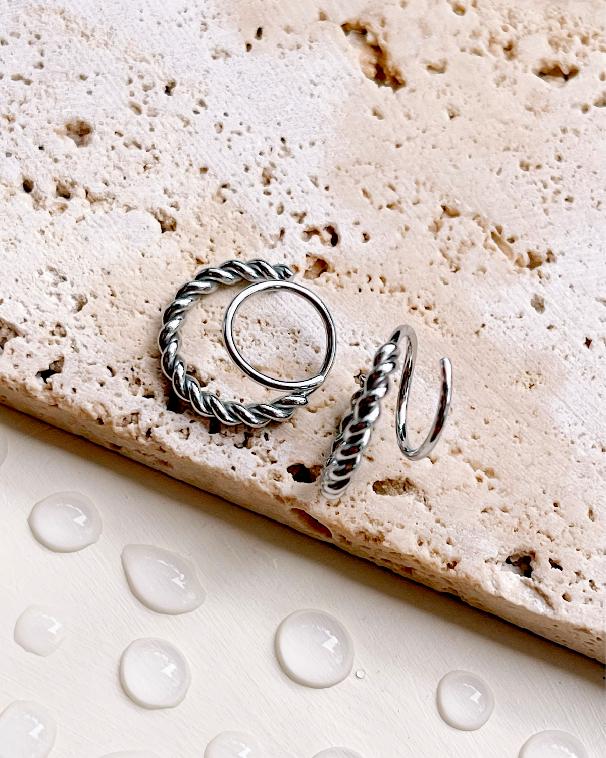 Jenna (Silver) Dual Hoop Twisted Design Spiral Layered Look Huggies