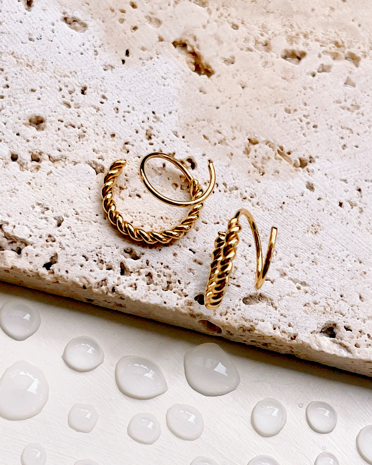 Jenna (Gold) Dual Hoop Twisted Design Spiral Layered Look Huggies