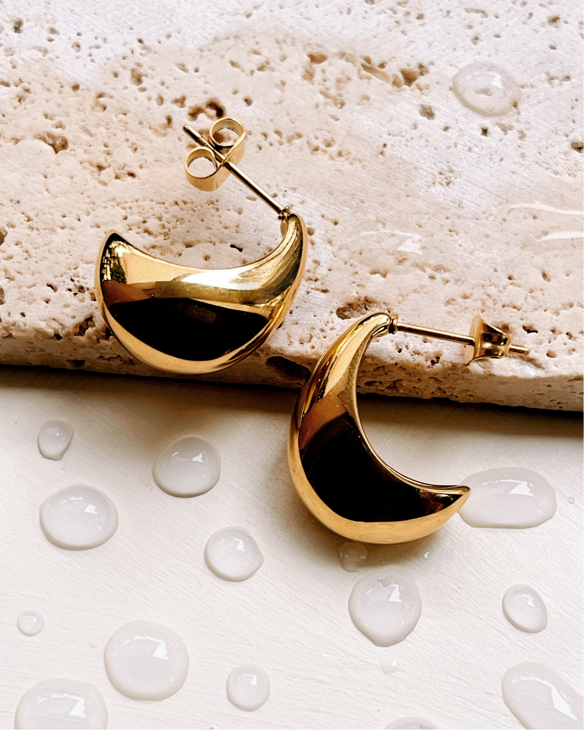 Amalia (Gold) Boat Shaped Thick Gold Huggie Hoop Studs