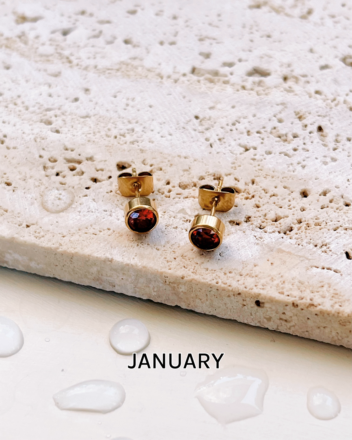 Irene Birthstone Birth Month Color Inlaid Round Zircon Gold Studs