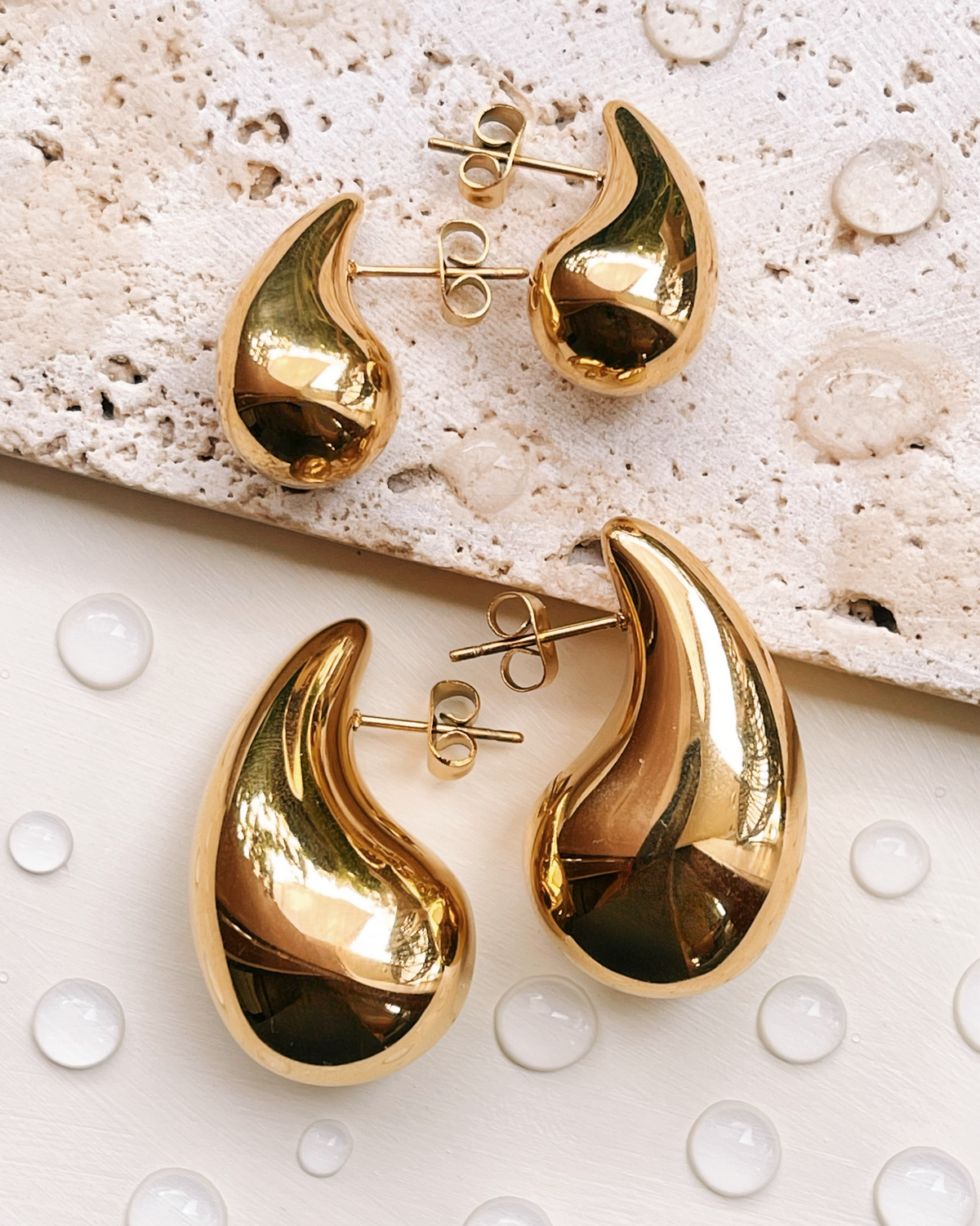 Theodora Chunky Teardrop Design Gold Stud Drop Earrings