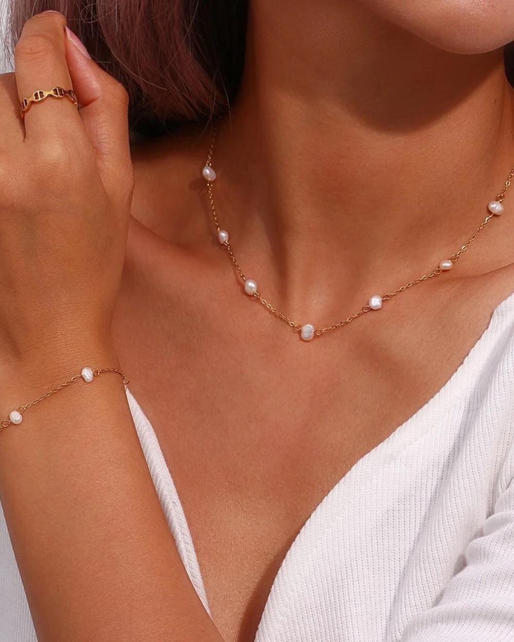 Tabitha Baroque Freshwater Pearl Beaded Link Chain Gold Bracelet