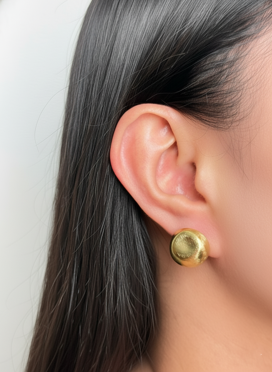 Iexlyn Textured Vintage Design Hammered Rounded Ball Gold Stud Earrings