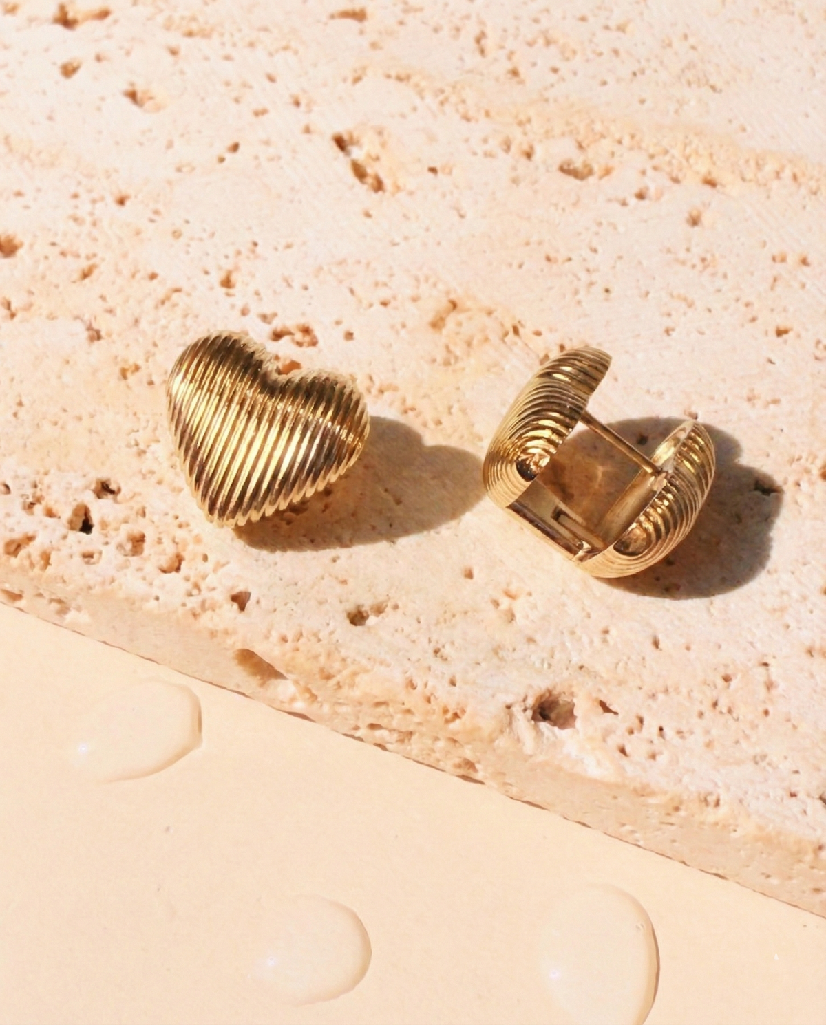 Irivessa Double Sided Textured Striped Heart Shaped Vintage Design Gold Hoop Earrings