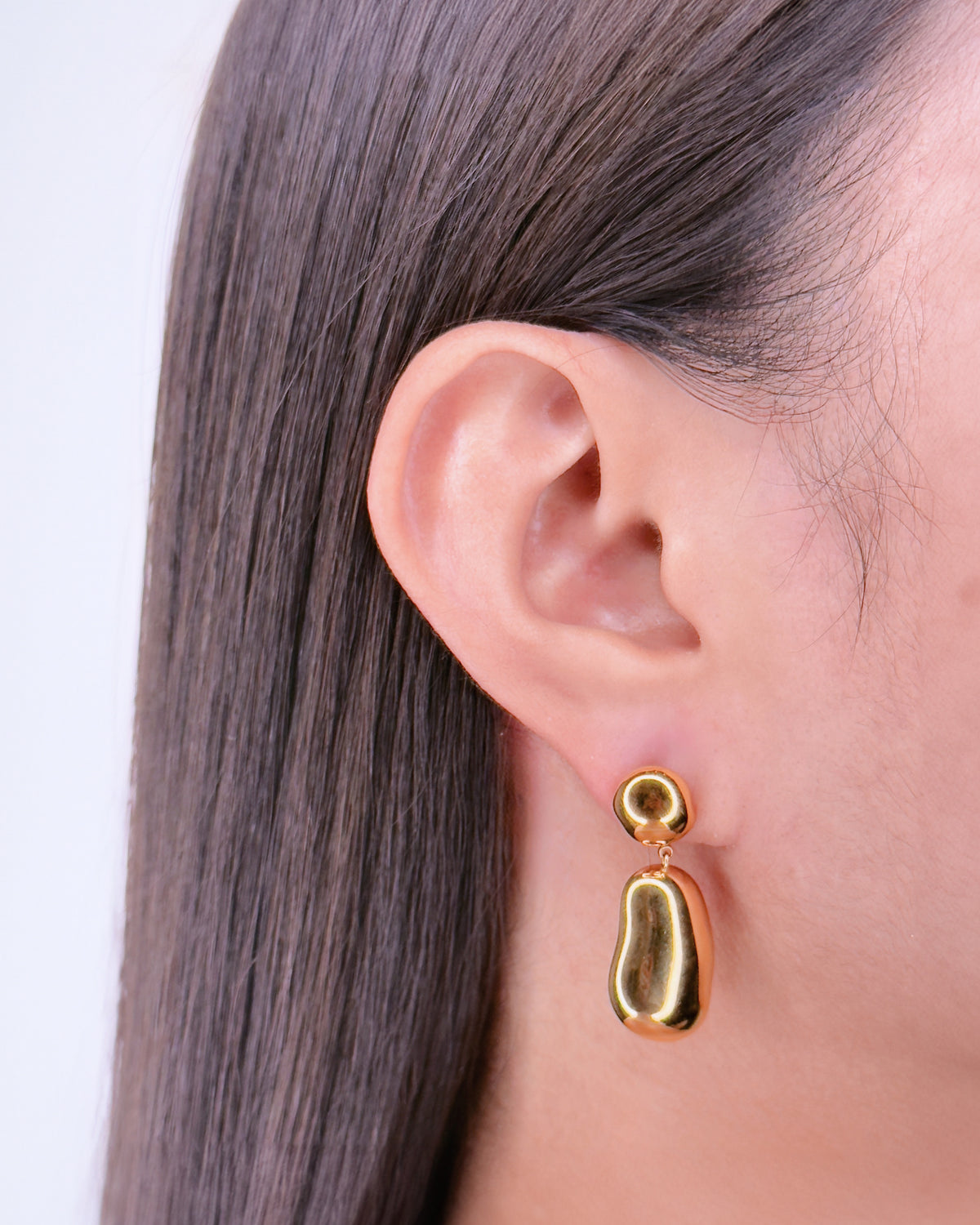 Janeth Rounded Dome Shaped Gold Studs Irregular Bean Shaped Gold Drop Earrings