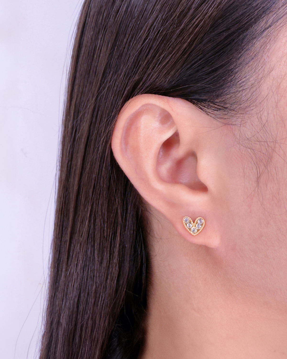 Janice (Bundle Set) 3 Pairs U-Shaped Flat Design Gold Huggies Classic Zircon Paved Round Gold Huggies Zircon Paved Heart Shaped Gold Studs