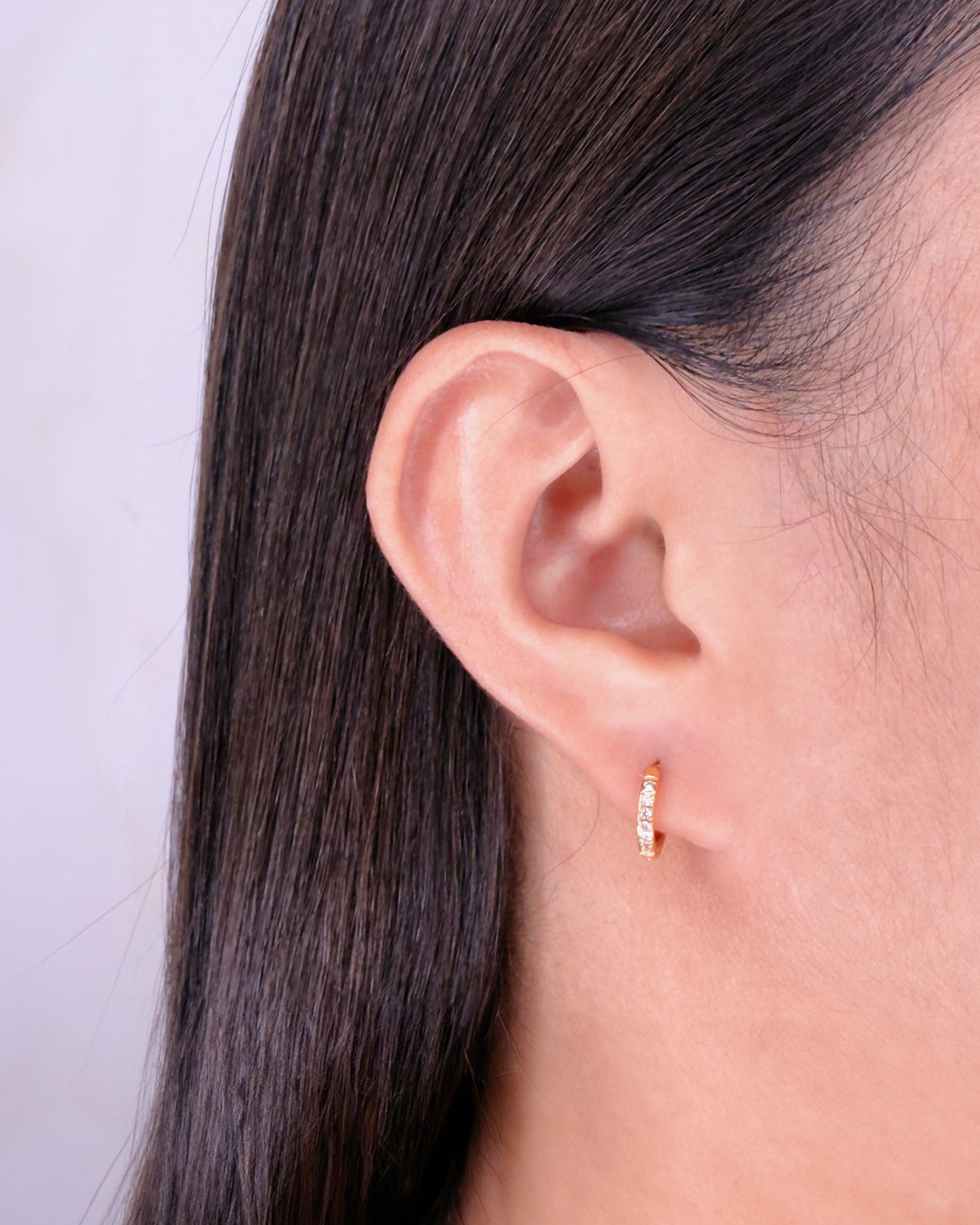 Jennica (Bundle Set) 3 Pairs U-Shaped Gold Huggies Classic Round Gold Huggies Zircon Paved Round Gold Hoops