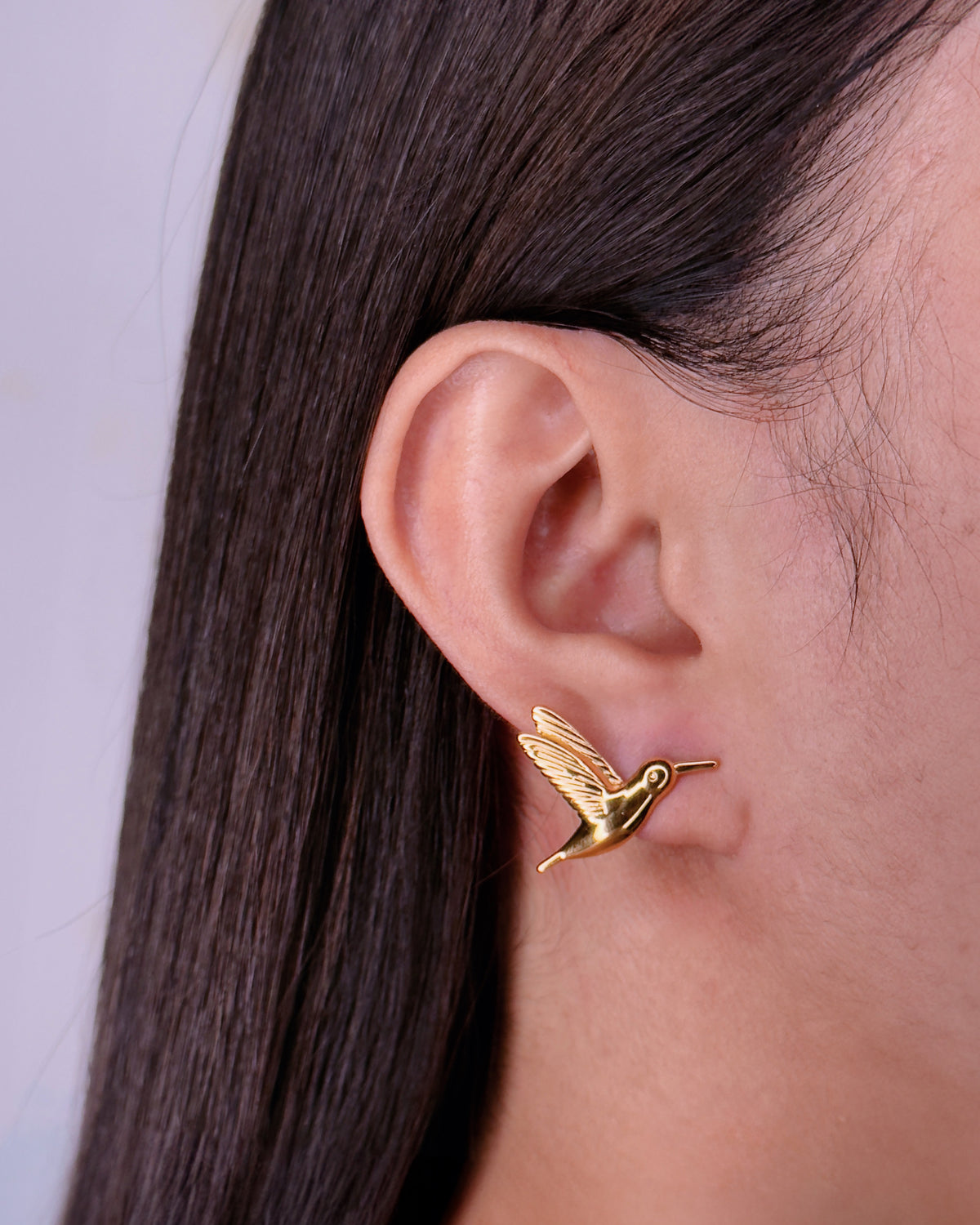 Joelle Flying Dove Shaped Gold Stud Earrings