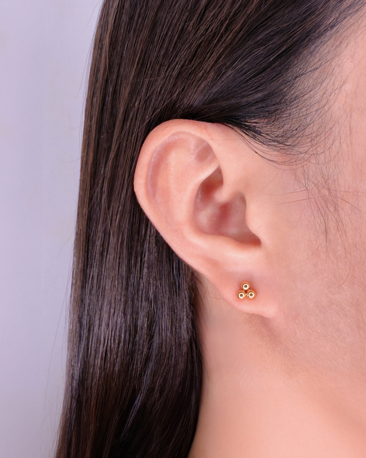 Joni (Bundle Set) 3 Pairs Oval Dome Gold Studs Round Zircon Bezel Set Gold Studs Three Balls Flower Shaped Gold Studs