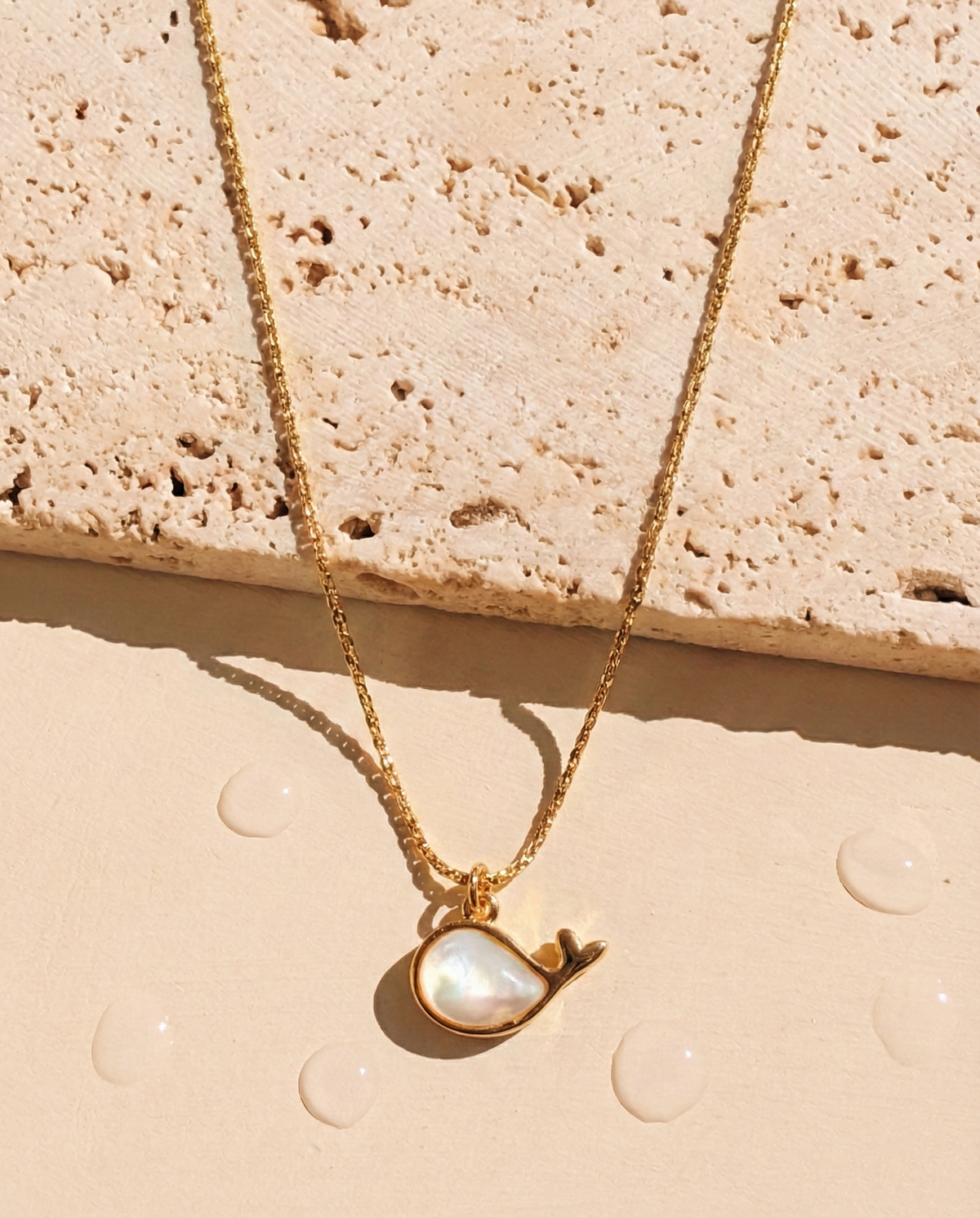 Jynessa Shell Stone Whale Shaped Pendant Thin Angchor Link Chain Gold Necklace