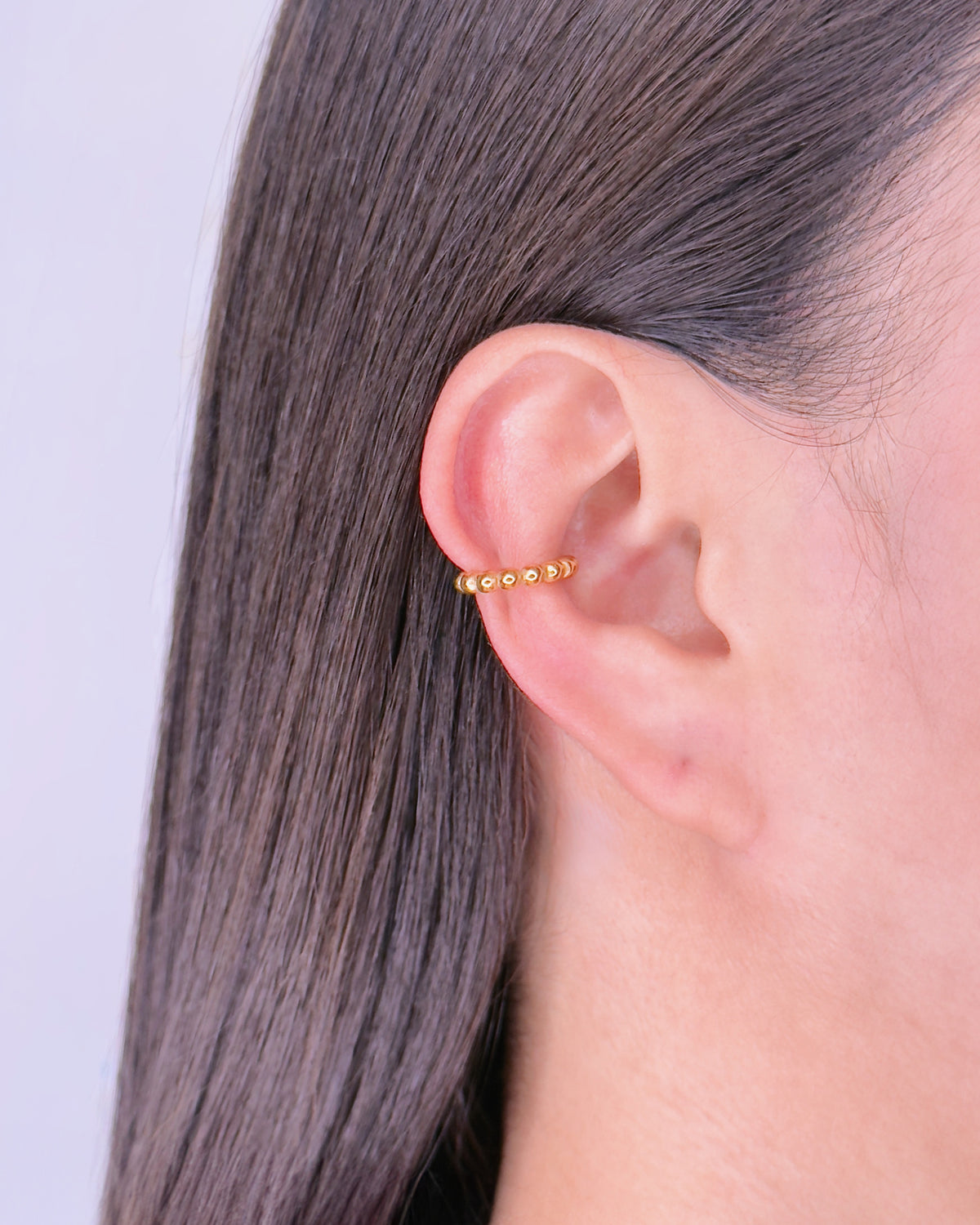 Kimberly Geometric Stacked Ball Beads Design Gold Cuff Earrings