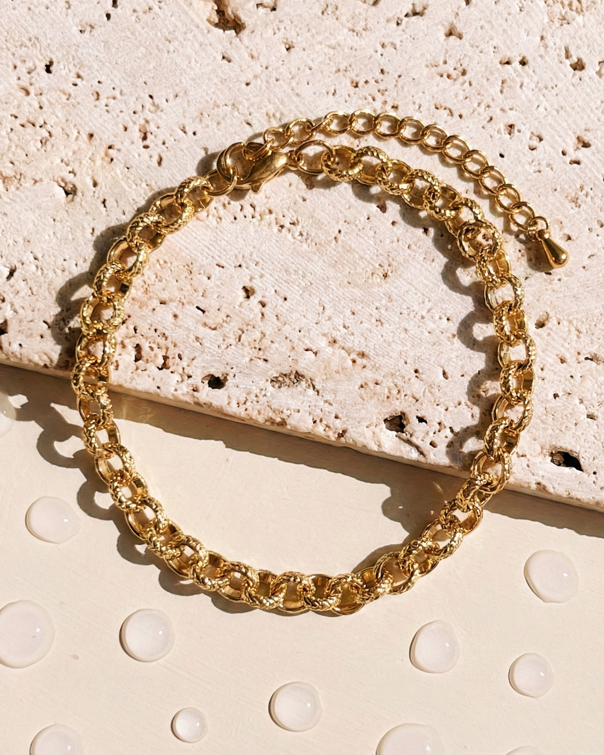 Lyrasha Textured Hammered Round Hoop Link Chain Design Gold Bracelet