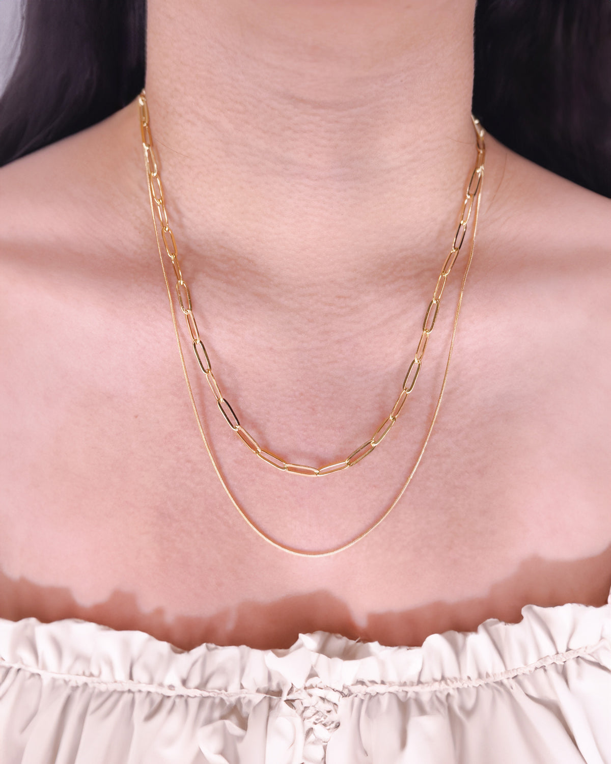 Mabel Double Layer Snake Paperclip Chain Gold (Chain Only) Necklace