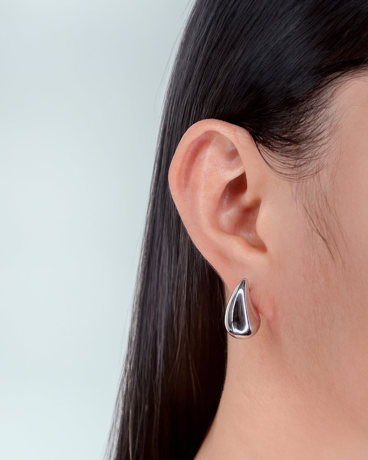 Theodora (Silver) Chunky Teardrop Waterdrop Design Stud Drop Earrings