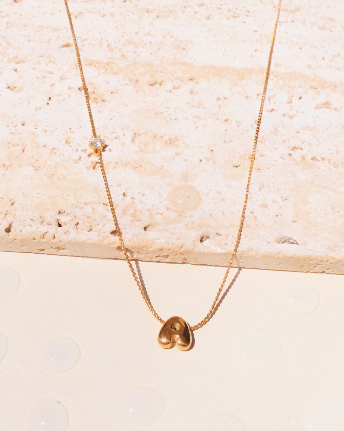 Marieta Letter Initials (A-Z) Rounded Puffy Design Center Pendant Zircon Side Pendant Thin Snake Chain Gold Necklace