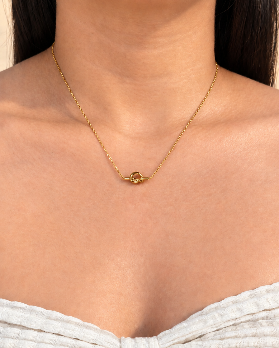 Alessia (Gold) Minimalist Heart Shaped Knot Design Pendant Thin Link Chain Gold Necklace