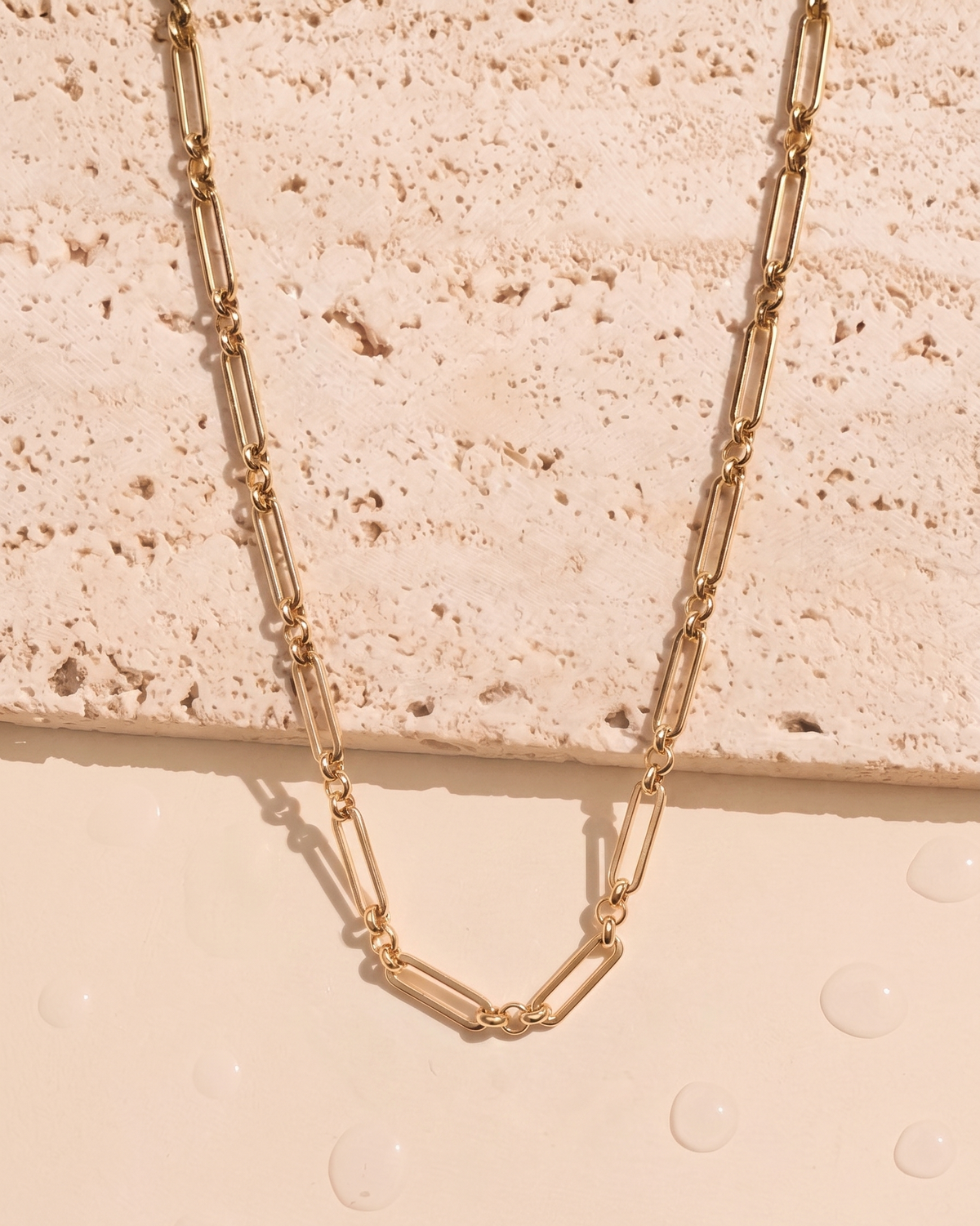Amanda Small Flat Paperclip Ring Link Chain Design Gold (Chain Only) Necklace