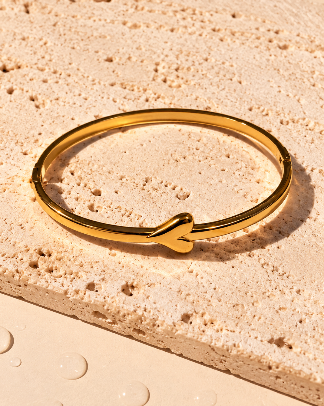 Amara Smooth Thin Band Solid Heart Shaped Closed Gold Bangle