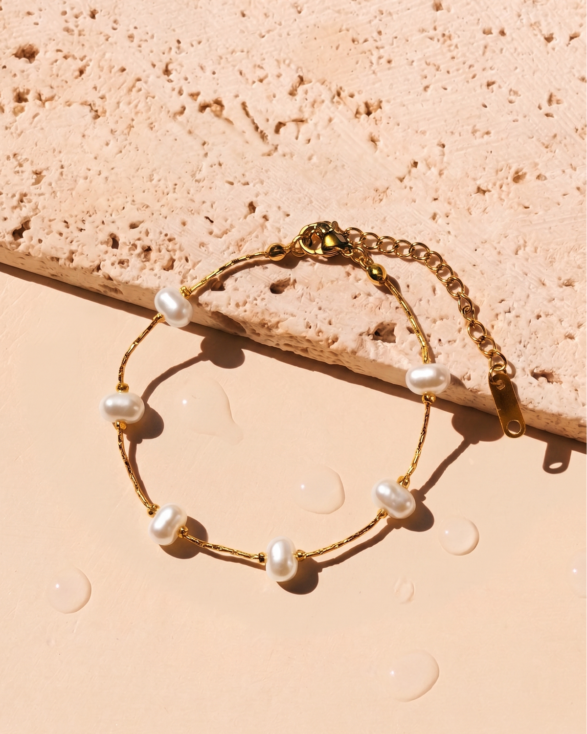 Anessa Pearl Beaded Long Thin Anchor Chain Design Gold Bracelet