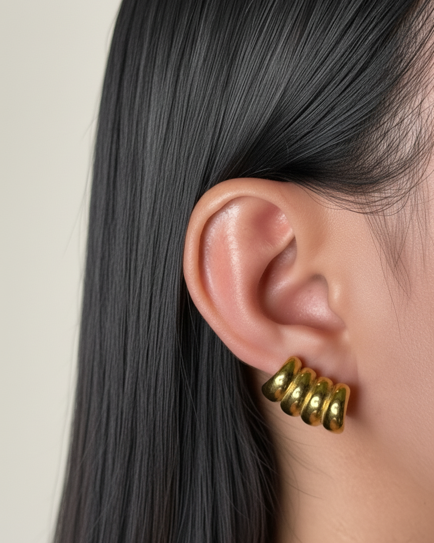Aniyah (Gold) Stacked Chunky Caterpillar Shaped Stud Earrings