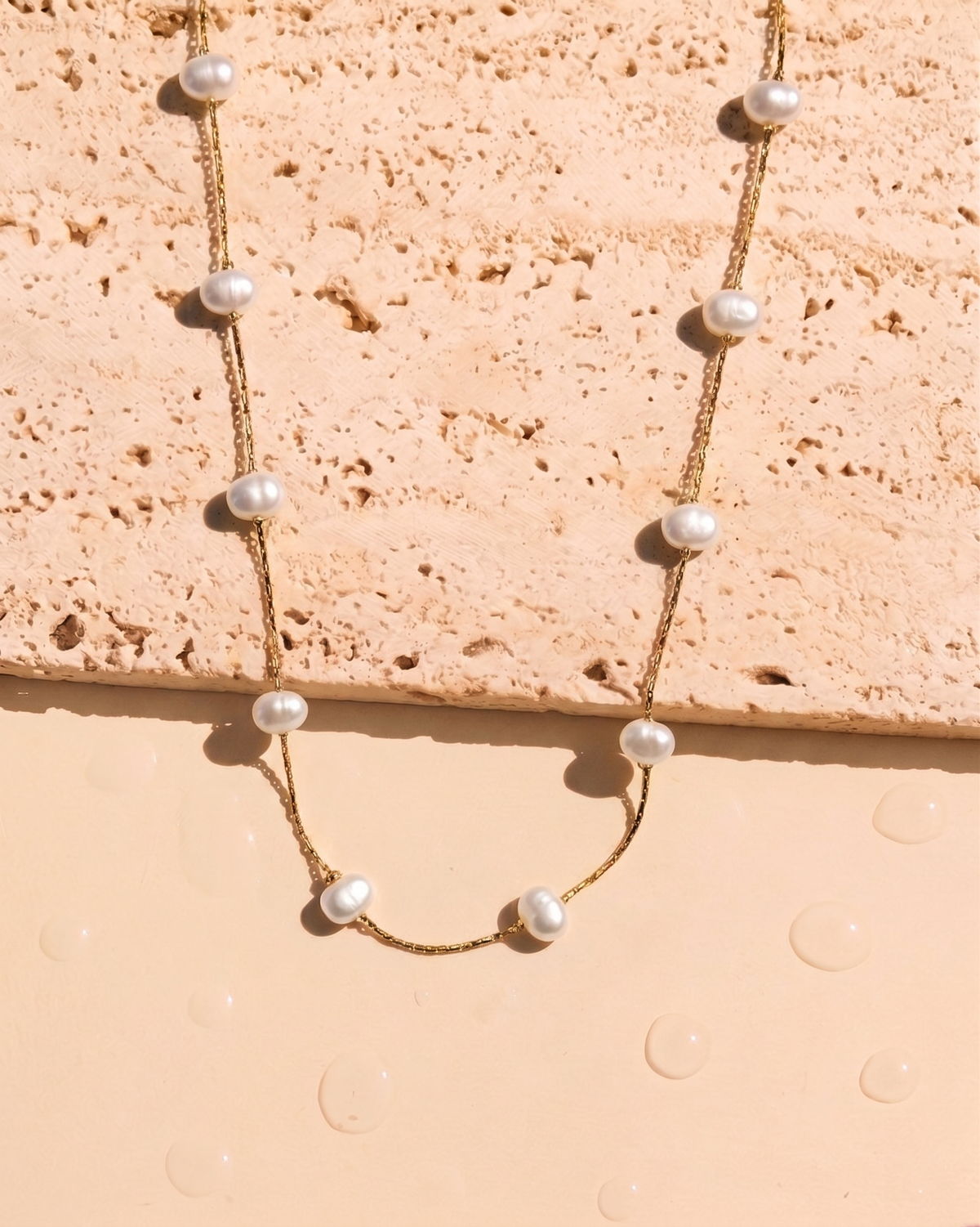 Antonia Pearl Beaded Design Pendant Thin Long Anchor Link Chain Gold Necklace