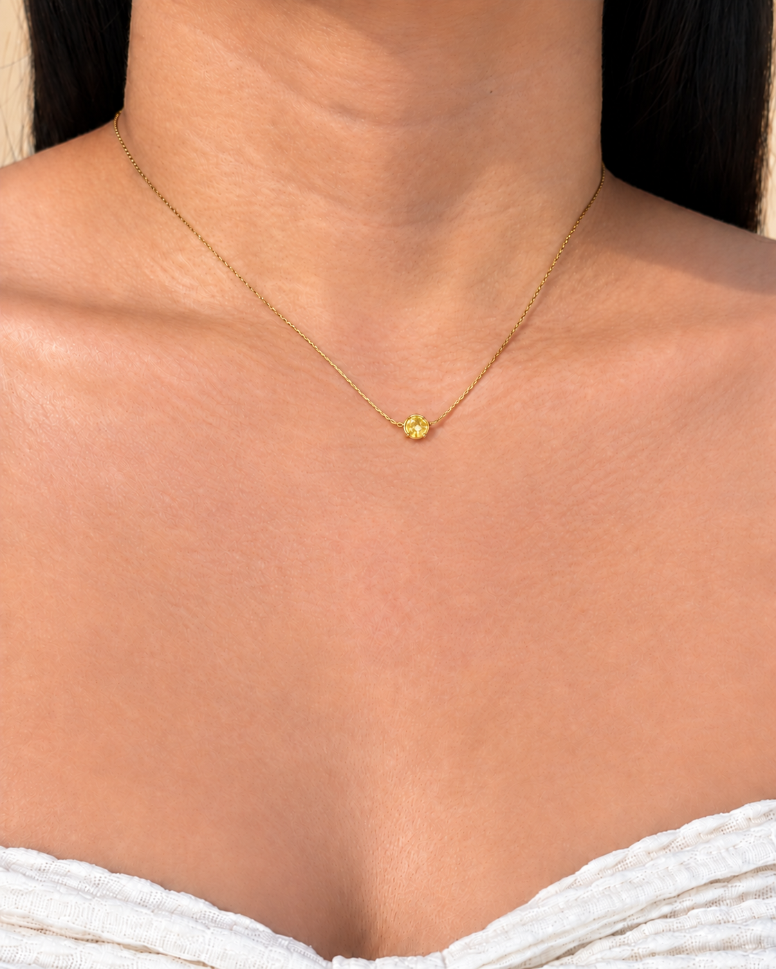 Archer (Yellow) Minimalist Dainty Round Yellow Zircon Pendant Thin Anchor Link Chain Gold Necklace