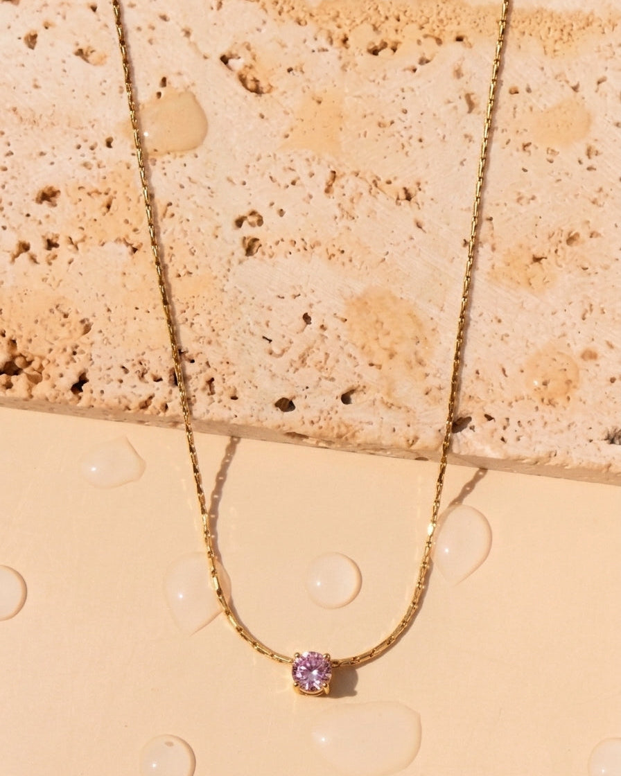 Archer (Pink) Round Pink Zircon Pendant Anchor Link Chain Gold Necklace