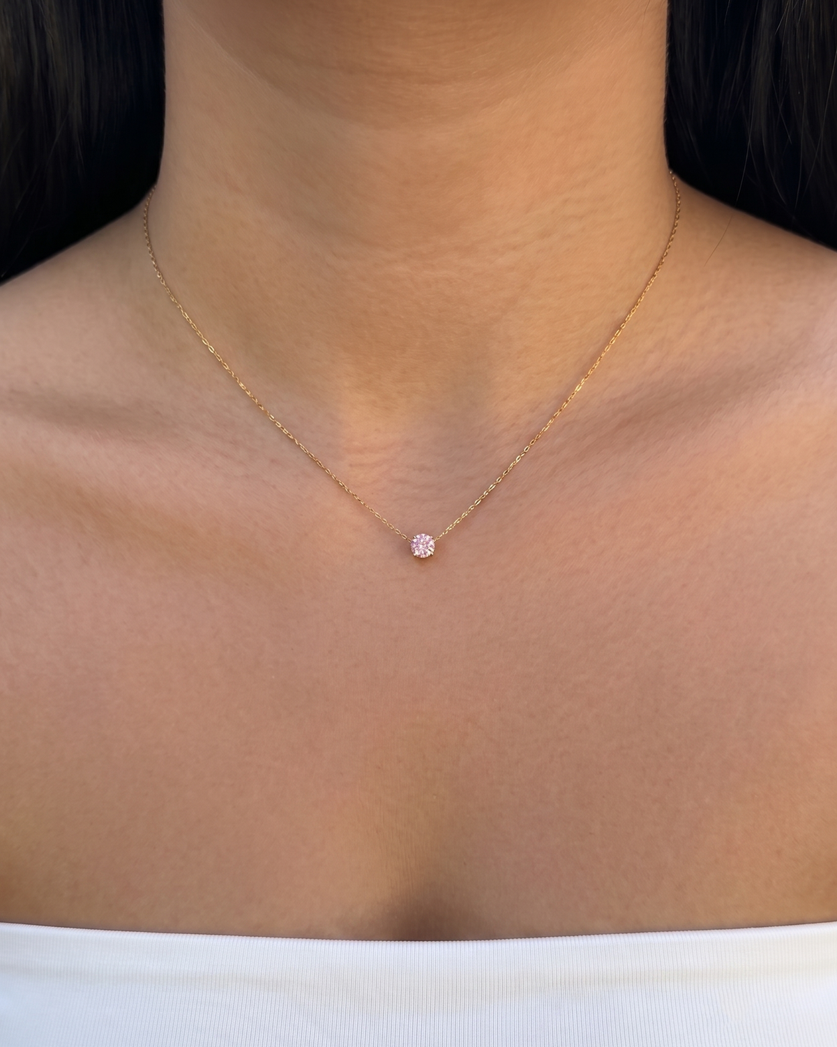 Archer (Pink) Round Pink Zircon Pendant Anchor Link Chain Gold Necklace