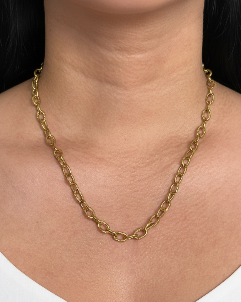 Avaris Textured Groove Design Rounded Link Chain Gold (Chain Only) Necklace