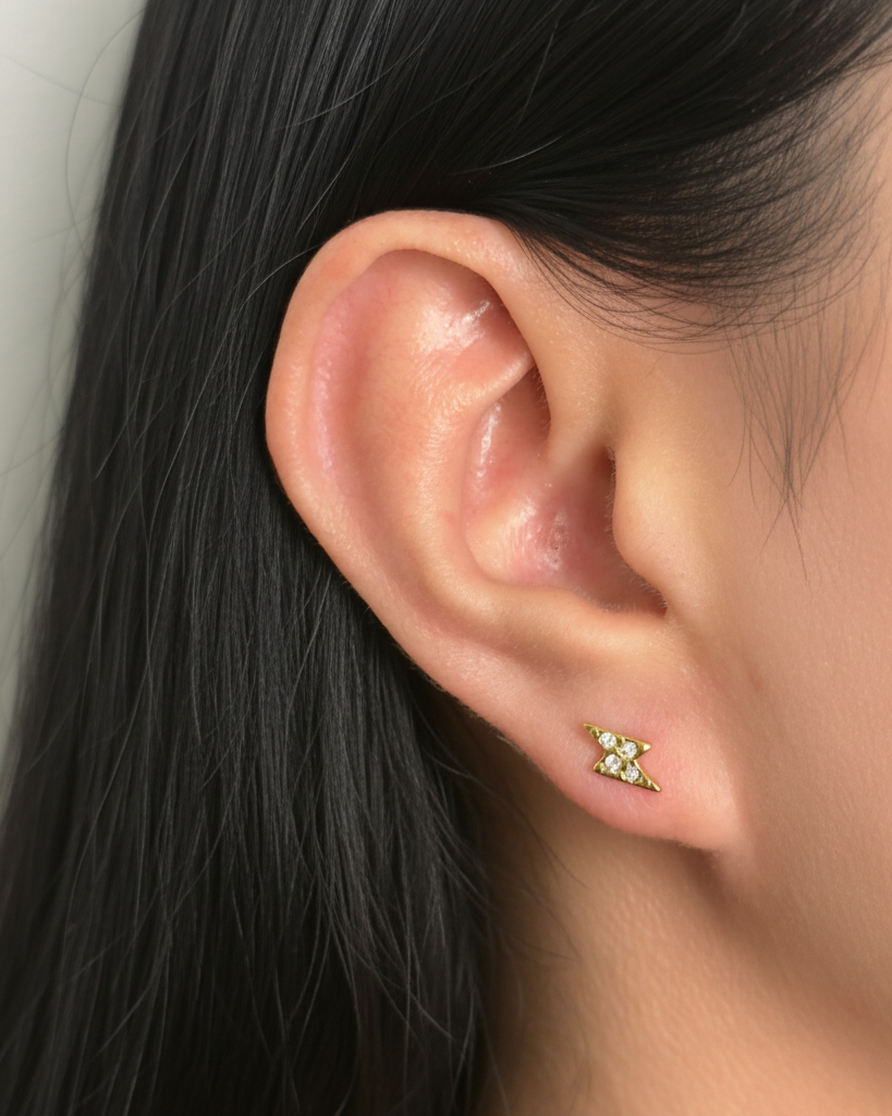 Aveline (Bundle Set) 3 Pairs Zircon Paved Lightning Design Four-Pointed Star Design Tri-Star Design Gold Studs