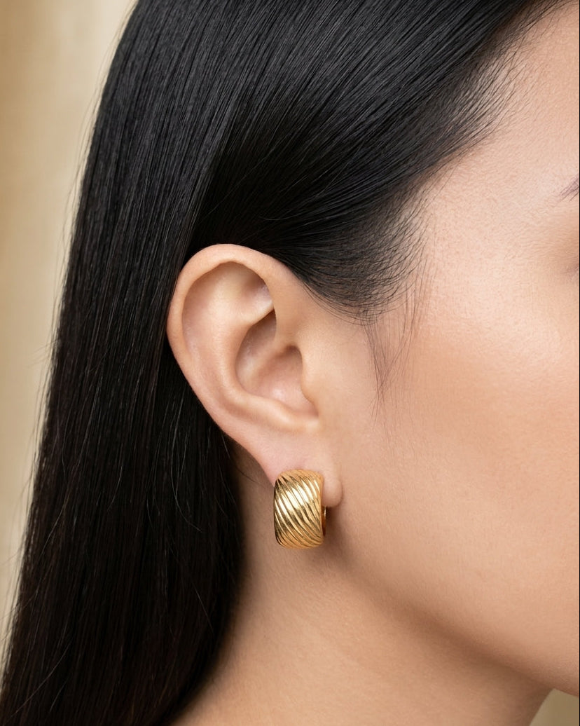 Chaya Wide Plated Vintage Design C Shaped Gold Hoop Earrings