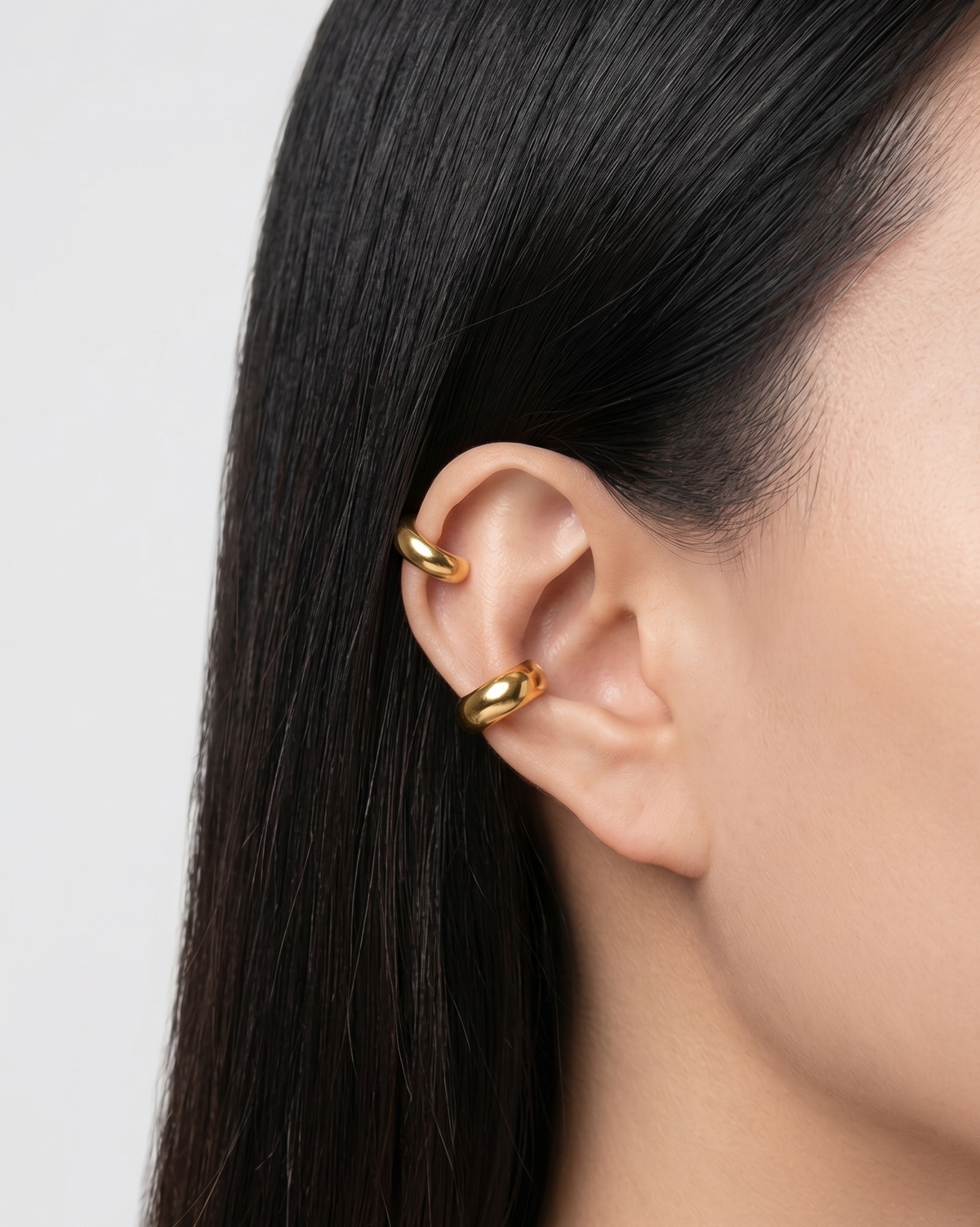 Dani C Shaped Thick Big Small Gold Cuff Earrings