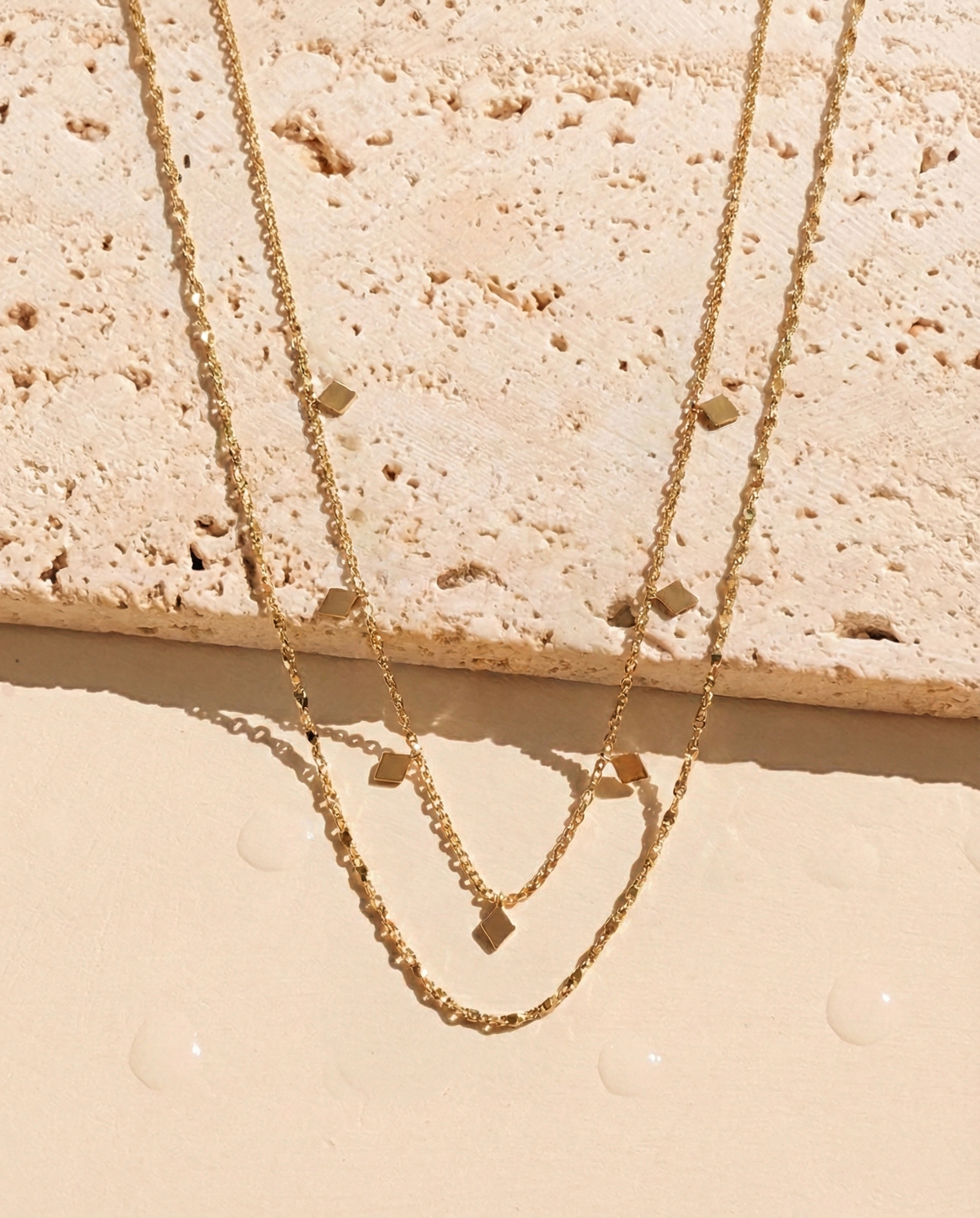 Dorelle Double Layer Tiny Ball Beads Chain Small Diamond Flat Pendants Tiny Flat Round Thick Beads Chain Gold Necklace