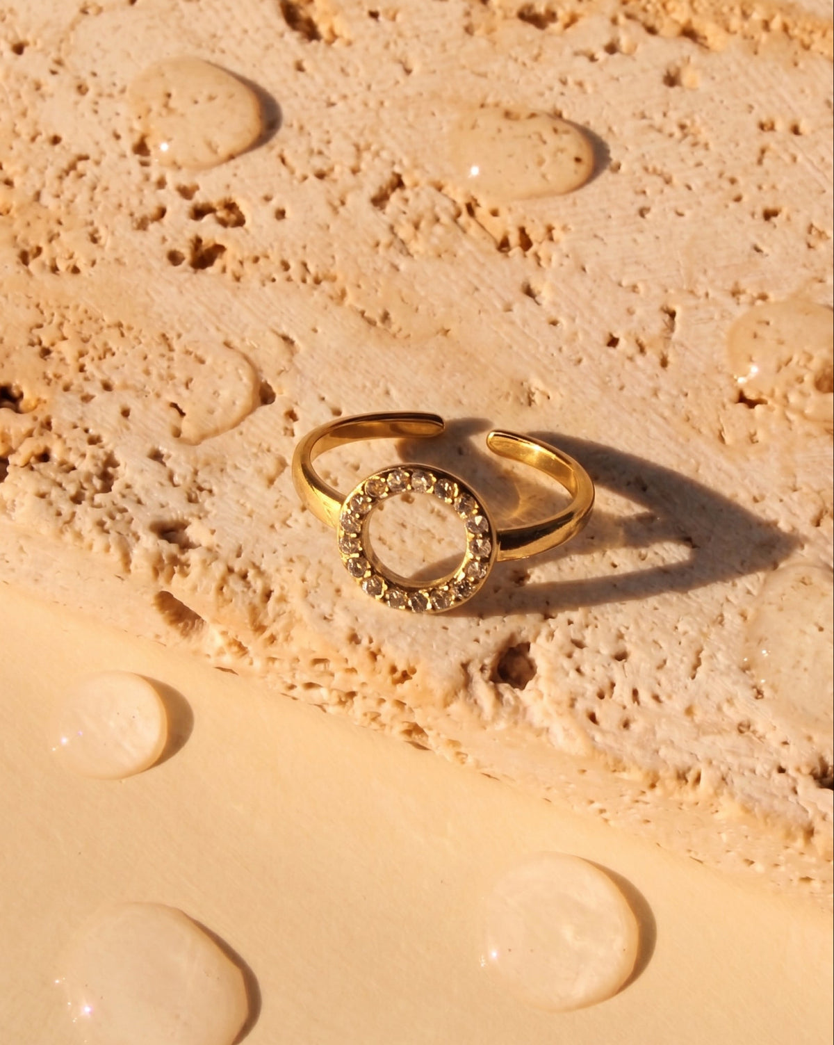 Ekta Zircon Paved Round Halo Design Gold Open Ring